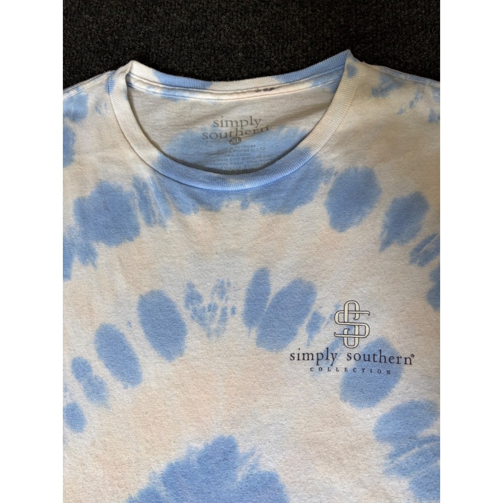 Simply Southern Girls Just Wanna Have Sun Tie Dye Flamingo T-Shirt XL Blue White